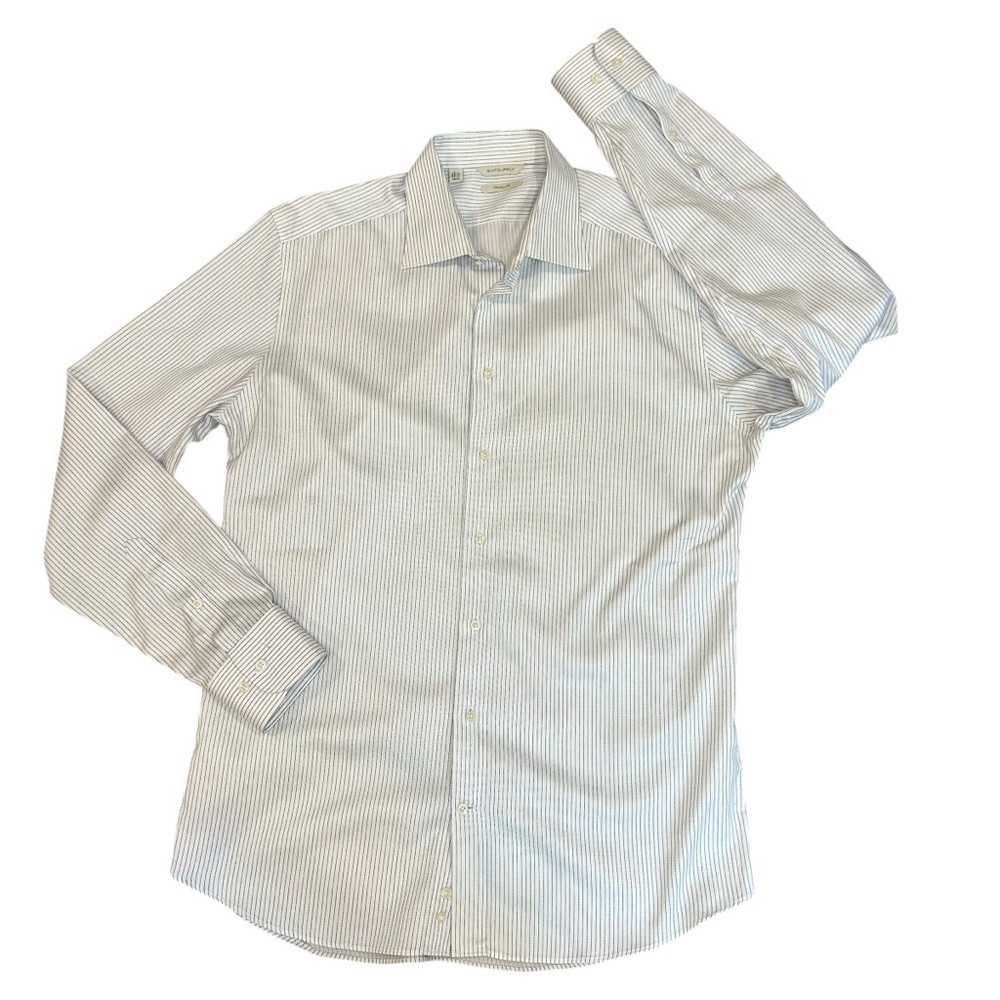 Suitsupply white stripe slim fit traveller long sleeve button shirt size 43/17